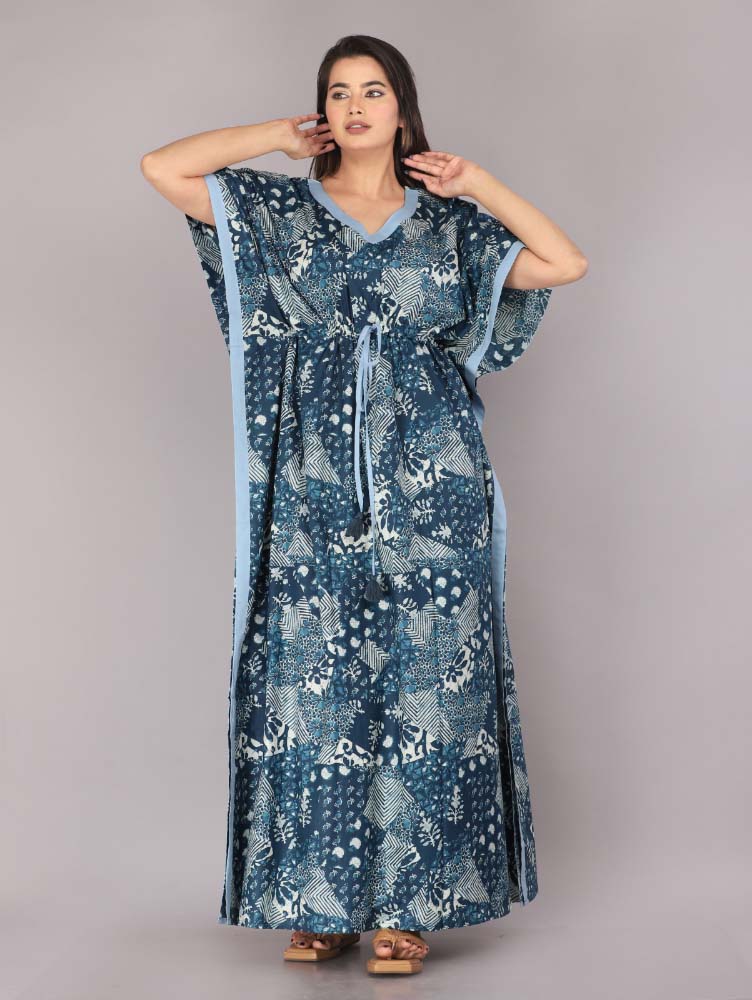 Urali® Jaipuri 100% Cotton Kaftan (Blue, Free Size)