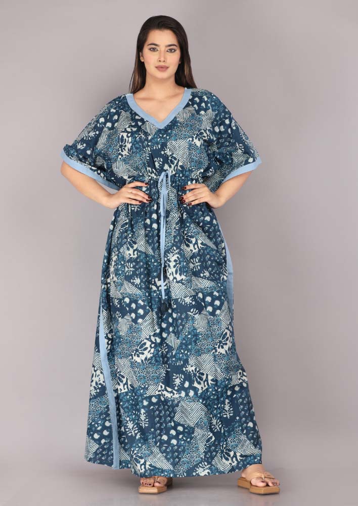 Urali® Jaipuri 100% Cotton Kaftan (Blue, Free Size)