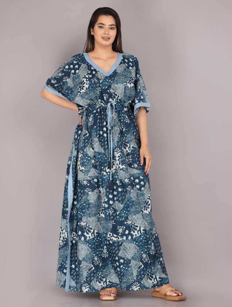 Urali® Jaipuri 100% Cotton Kaftan (Blue, Free Size)
