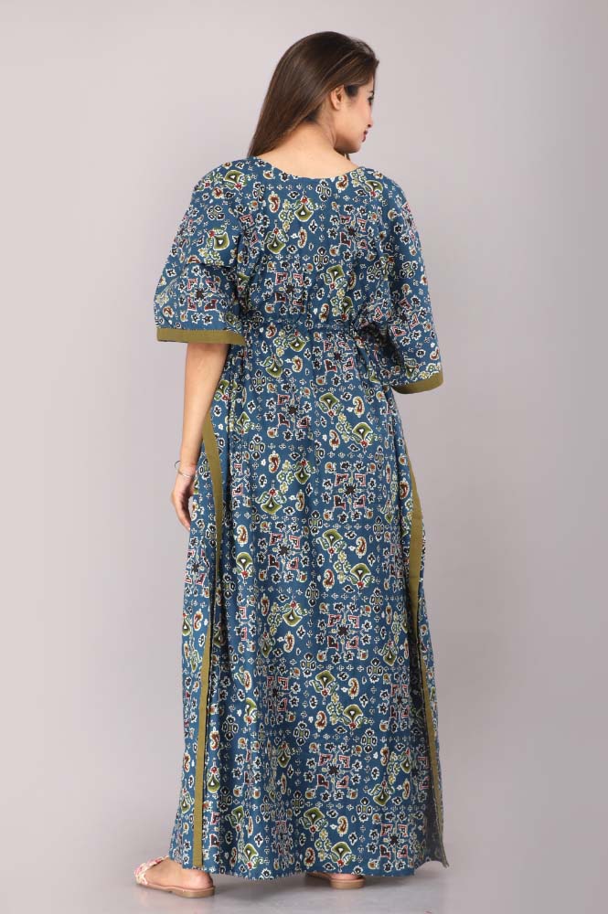 Urali® Jaipuri 100% Cotton Kaftan (Teal Blue, Free Size)