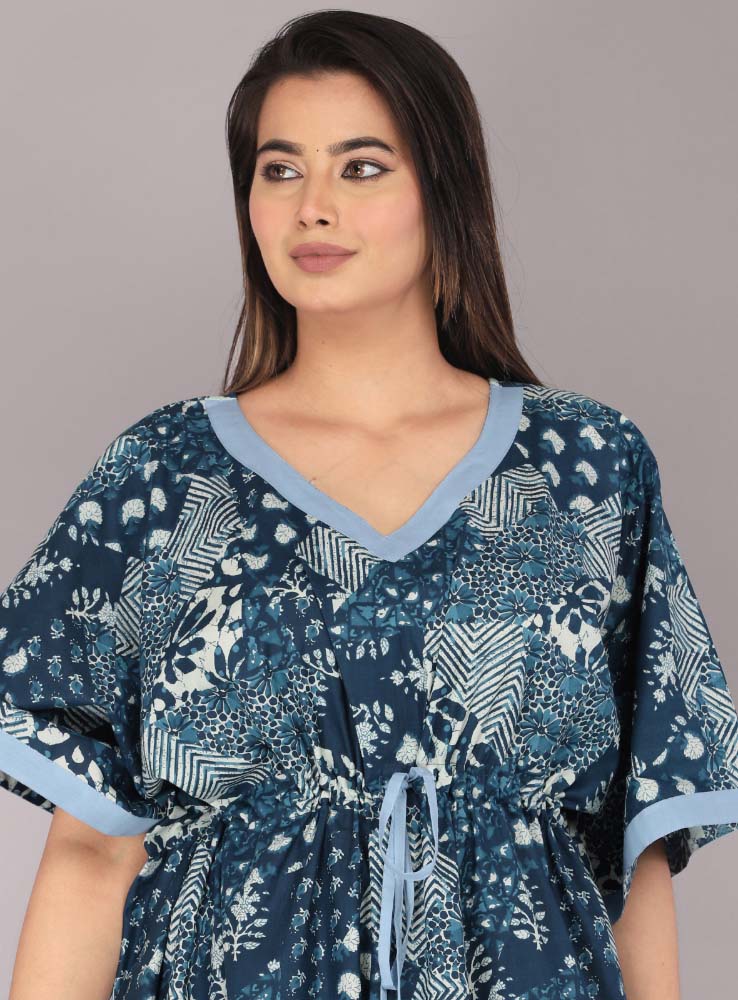 Urali® Jaipuri 100% Cotton Kaftan (Blue, Free Size)