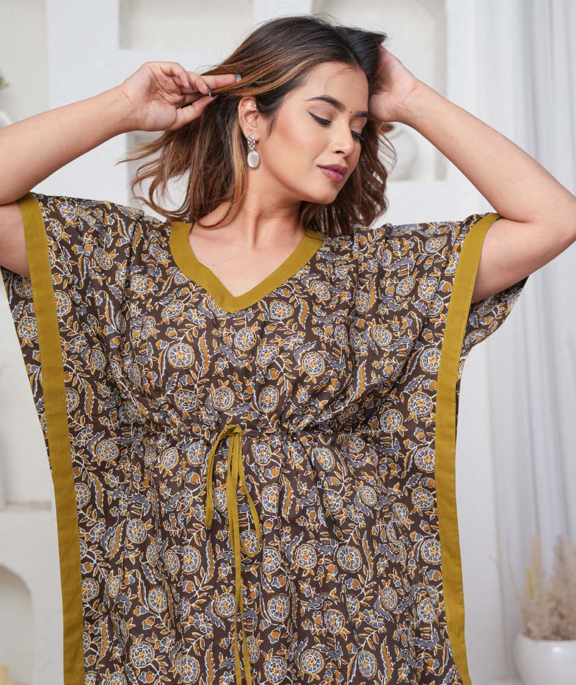Urali® Jaipuri 100% Cotton Kaftan (Coffee, Free Size)