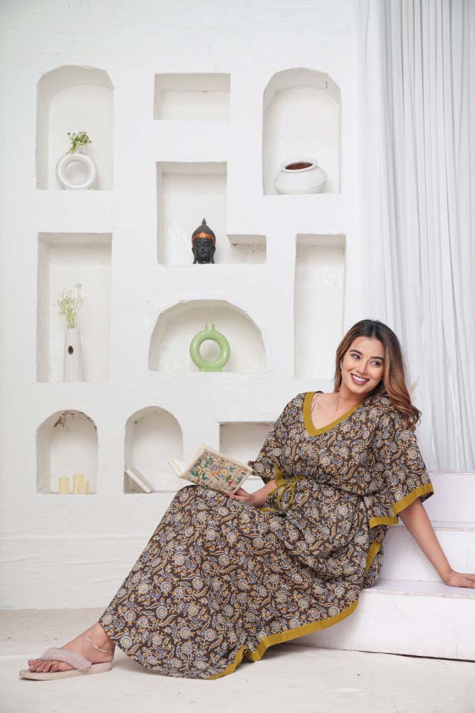Urali® Jaipuri 100% Cotton Kaftan (Coffee, Free Size)
