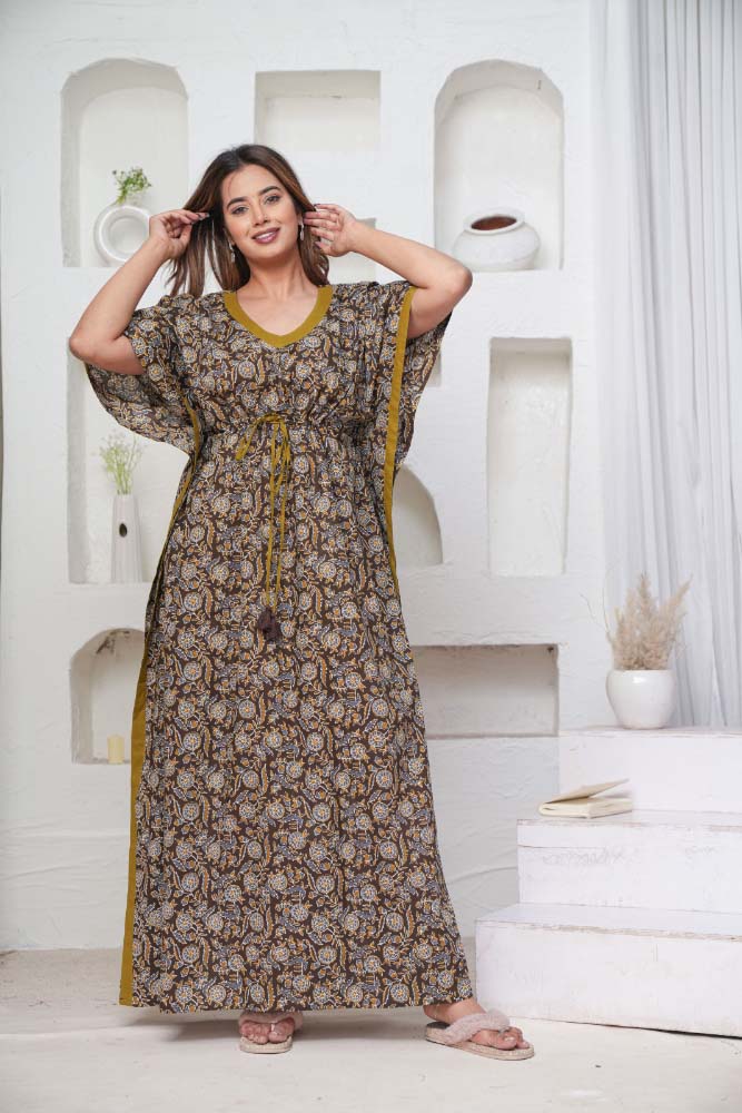 Urali® Jaipuri 100% Cotton Kaftan (Coffee, Free Size)